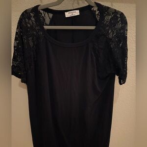Black Tunic Shirt with Lace Sleeves by Zenana 2X Plus Size Top